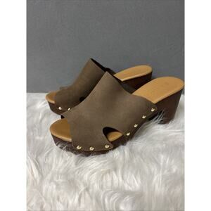 A.Giannetti Women's Leather Block Heel Clog Sandals Brown Size 7.5 Made In Italy